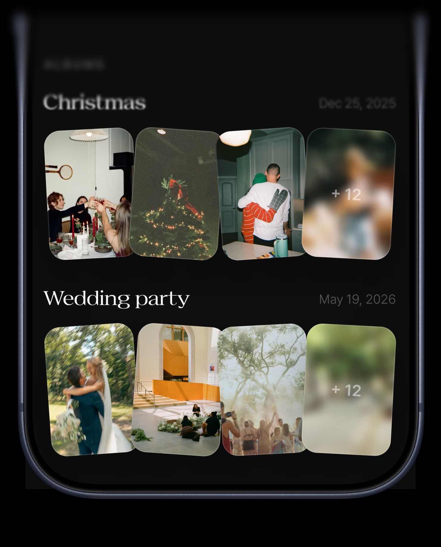 A developed Lensly album from a holiday gathering